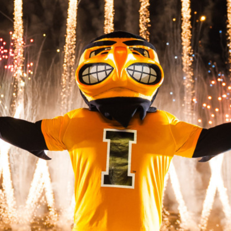 Herky Celebrating with Fireworks